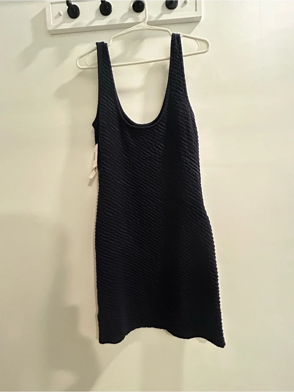 Free People Dark Navy Textured Knit Mini Tank Dress, L, NWT